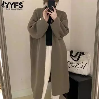 YYFS Женская мода Повседневный Осень Зима Однотонный Принт Длинный Рукав Свитера One Size темно-серого