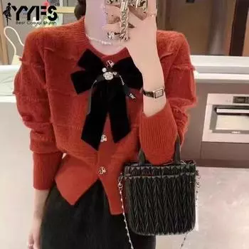 YYFS Женская мода Повседневный Осень Зима Однотонный Принт Длинный Рукав О-Образным Вырезом Свитера One size розы красного