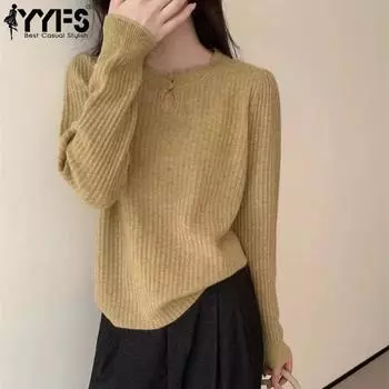 YYFS Женская мода Повседневный Осень Зима Однотонный Принт Длинный Рукав О-Образным Вырезом Свитера Size: One Size серый