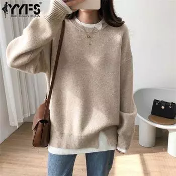 YYFS Женская мода Повседневный Осень Зима Однотонный Принт Длинный Рукав О-Образным Вырезом Свитера One size серый