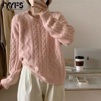 YYFS Женская мода Повседневный Осень Зима Однотонный Принт Длинный Рукав О-Образным Вырезом Свитера One Size