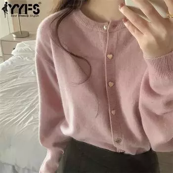 YYFS Женская мода Повседневный Осень Зима Однотонный Принт Длинный Рукав О-Образным Вырезом Свитера One size розовый