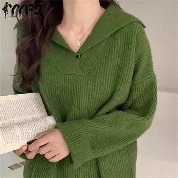 YYFS Женская мода Повседневный Осень Зима Однотонный Принт Длинный Рукав Поло Воротник Свитера Size: One Size абрикосовый