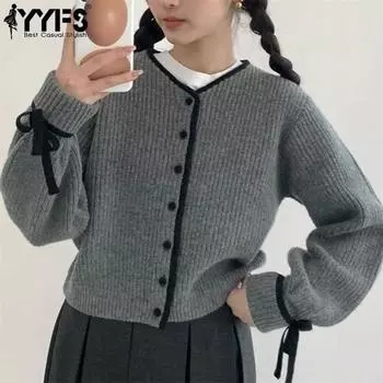 YYFS Женская мода Повседневный Осень Зима Однотонный Принт Длинный Рукав V-образный Вырез Свитера Size: One Size бежевый