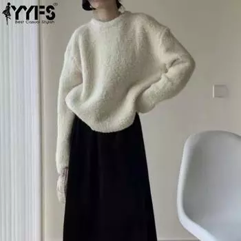 YYFS Женская мода Повседневный Осень Зима Однотонный Принт Длинный Рукав О-Образным Вырезом Свитера Size: One Size оранжевый