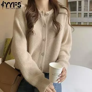 YYFS Женская мода Повседневный Осень Зима Однотонный Принт Длинный Рукав О-Образным Вырезом Свитера One Size абрикосовый