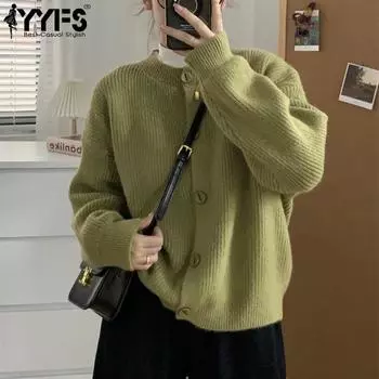 YYFS Женская мода Повседневный Осень Зима Однотонный Принт Длинный Рукав О-Образным Вырезом Свитера Size: One Size зелёный