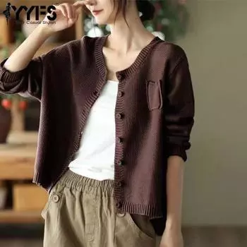 YYFS Женская мода Повседневный Осень Зима Однотонный Принт Длинный Рукав О-Образным Вырезом Свитера One size