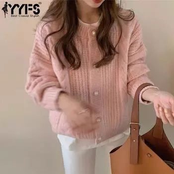 YYFS Женская мода Повседневный Осень Зима Однотонный Принт Длинный Рукав О-Образным Вырезом Свитера One size розовый