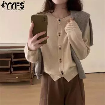 YYFS Женская мода Повседневный Осень Зима Однотонный Принт Длинный Рукав О-Образным Вырезом Свитера One size темно-серого