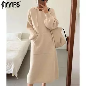 YYFS Женская мода Повседневный Осень Зима Однотонный Принт Длинный Рукав С Капюшоном Свитеры Size: One Size