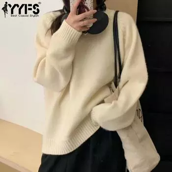 YYFS Женская мода Повседневный Осень Зима Однотонный Принт Длинный Рукав О-Образным Вырезом Свитера One size
