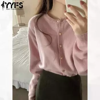 YYFS Женская мода Повседневный Осень Зима Однотонный Принт Длинный Рукав О-Образным Вырезом Свитера Size: One Size розовый