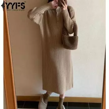YYFS Женская мода Повседневный Осень Зима Однотонный Принт Длинный Рукав Полуводолазка Свитера One Size