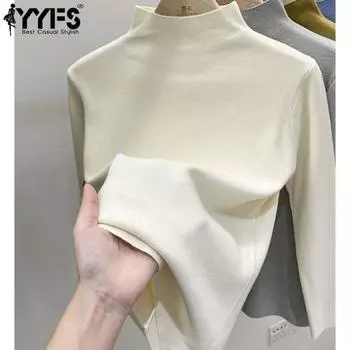 YYFS Женская мода Повседневный Осень Зима Однотонный Принт Длинный Рукав Полуводолазка Свитера Size: One Size абрикосовый