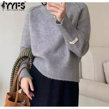 YYFS Женская мода Повседневный Осень Зима Однотонный Принт Длинный Рукав О-Образным Вырезом Свитера One size белый