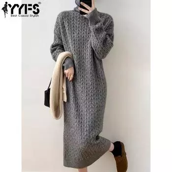 YYFS Женская мода Повседневный Осень Зима Однотонный Принт Длинный Рукав Высокий Воротник Свитера One Size
