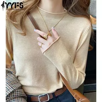 YYFS Женская мода Повседневный Осень Зима Однотонный Принт Длинный Рукав Полуводолазка Свитера One size белый