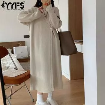 YYFS Женская мода Повседневный Осень Зима Однотонный Принт Длинный Рукав О-Образным Вырезом Свитера One size абрикосовый