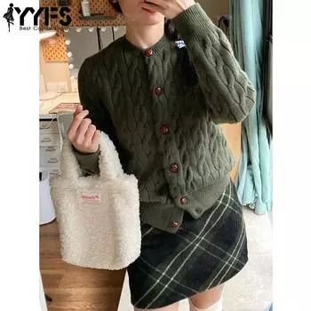 YYFS Женская мода Повседневный Осень Зима Однотонный Принт Длинный Рукав О-Образным Вырезом Свитера One Size оливковое зеленый