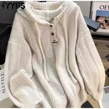 YYFS Женская мода Повседневный Осень Зима Однотонный Принт Длинный Рукав С Капюшоном Свитеры Size: One Size