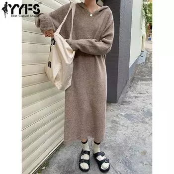 YYFS Женская мода Повседневный Осень Зима Однотонный Принт Длинный Рукав С Капюшоном Свитеры One size