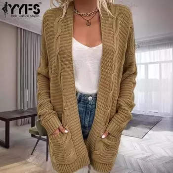 YYFS Женская мода Повседневный Осень Зима Однотонный Принт Длинный Рукав Свитера S хаки