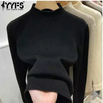 YYFS Женская мода Повседневный Осень Зима Однотонный Принт Длинный Рукав Полуводолазка Свитера Size: One Size чёрный