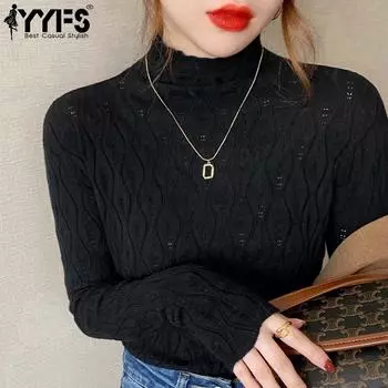 YYFS Женская мода Повседневный Осень Зима Однотонный Принт Длинный Рукав Полуводолазка Свитера One size чёрный