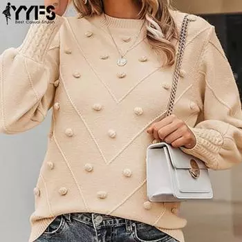 YYFS Женская мода Повседневный Осень Зима Однотонный Принт Длинный Рукав О-Образным Вырезом Свитера S светло-синий