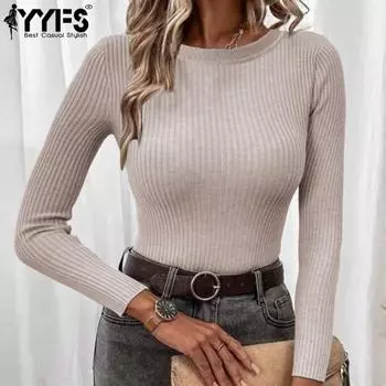 YYFS Женская мода Повседневный Осень Зима Однотонный Принт Длинный Рукав О-Образным Вырезом Свитера S белый