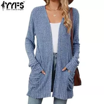 YYFS Женская мода Повседневный Осень Зима Однотонный Принт Длинный Рукав V-образный Вырез Свитера S