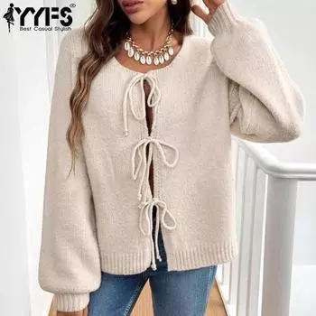 YYFS Женская мода Повседневный Осень Зима Однотонный Принт Длинный Рукав О-Образным Вырезом Свитера XS абрикосовый