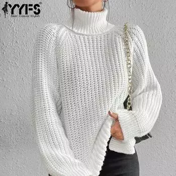 YYFS Женская мода Повседневный Осень Зима Однотонный Принт Длинный Рукав Высокий Воротник Свитера S темно-коричневого