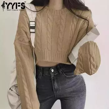 YYFS Женская мода Повседневный Осень Зима Однотонный Принт Длинный Рукав О-Образным Вырезом Свитера S хаки