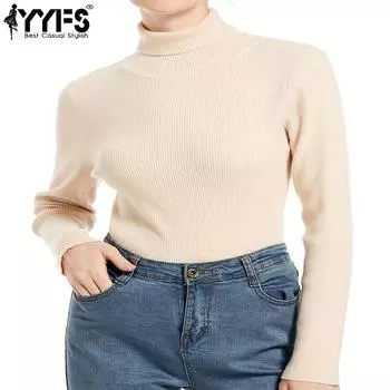 YYFS Женская мода Повседневный Осень Зима Однотонный Принт Длинный Рукав Высокий Воротник Свитера S абрикосовый