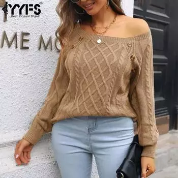 YYFS Женская мода Повседневный Осень Зима Однотонный Принт Длинный Рукав О-Образным Вырезом Свитера S хаки