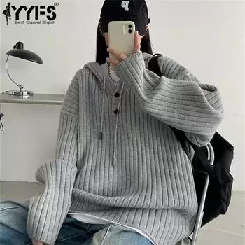 YYFS Женская мода Повседневный Осень Зима Полосатый Принт Длинный Рукав С Капюшоном Свитеры Size: One Size