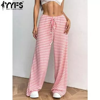 YYFS Женская мода Повседневный полосатый принт Брюки с высокой талией Брюки и капри S