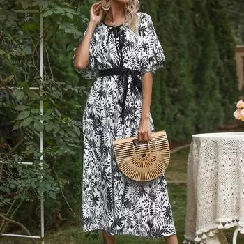 YYFS женская мода с цветочным принтом, лето-весна, повседневные платья с короткими рукавами и v-образным вырезом