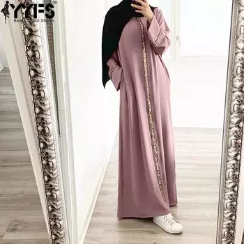 YYFS Женская мода весна осень однотонные повседневные платья с длинным рукавом S чёрный