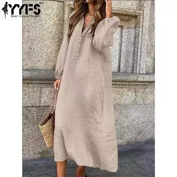 YYFS Женская мода весна осень однотонный принт длинный рукав поло воротник средняя талия повседневные платья S бордовый
