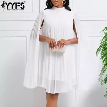 YYFS Женская мода весна осень однотонный принт длинный рукав полуводолазка свободная талия повседневные платья S белый