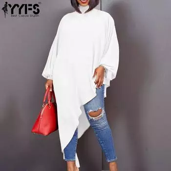 YYFS Женская мода весна осень однотонный принт длинный рукав полуводолазка свободная талия повседневные платья S белый