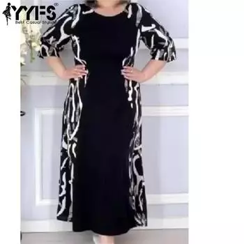 YYFS Женская мода весна осень с длинным рукавом и круглым вырезом свободная талия повседневные платья S чёрный