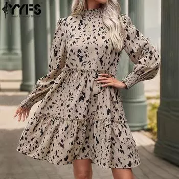 YYFS Женская мода весна осень с длинным рукавом и круглым вырезом свободная талия повседневные платья S хаки