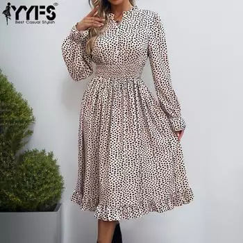 YYFS Женская мода весна осень леопардовый принт длинный рукав стойка воротник высокая талия повседневные платья S хаки