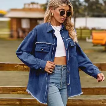 YYFS женская модная джинсовая осенне-зимняя повседневная куртка-поло с длинными рукавами и воротником с лацканами S розовый