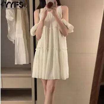 YYFS женские модные летние и весенние однотонные повседневные платья с короткими рукавами и круглым вырезом со свободной талией S
