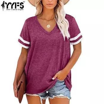 YYFS женские модные летние и весенние повседневные футболки и топы с короткими рукавами и v-образным вырезом S